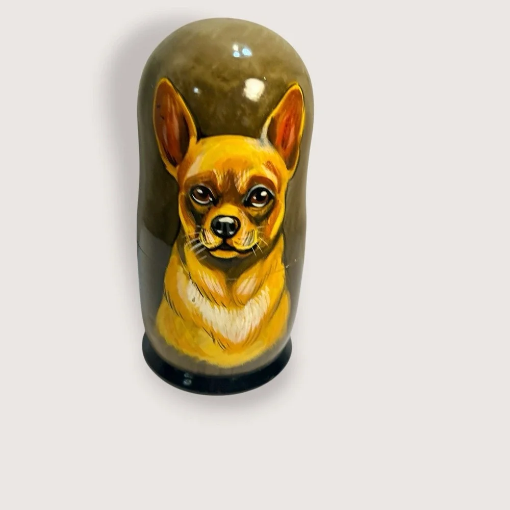 Matryoshka Signed Chihuahua Dog Russian Nesting Doll 5 Piece Dolls Dogs